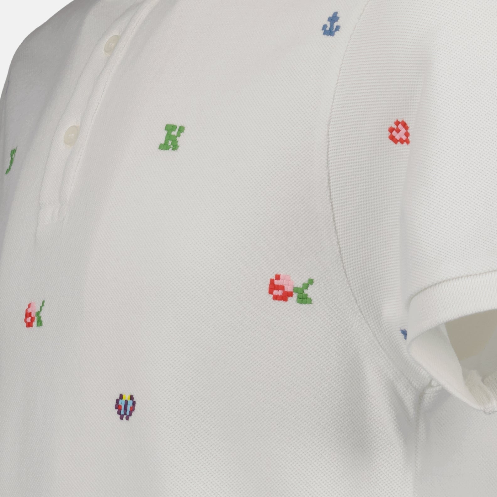 Kenzo Pixel Polo, luxury men's polo, white Kenzo shirt, designer polo, high-end men's fashion