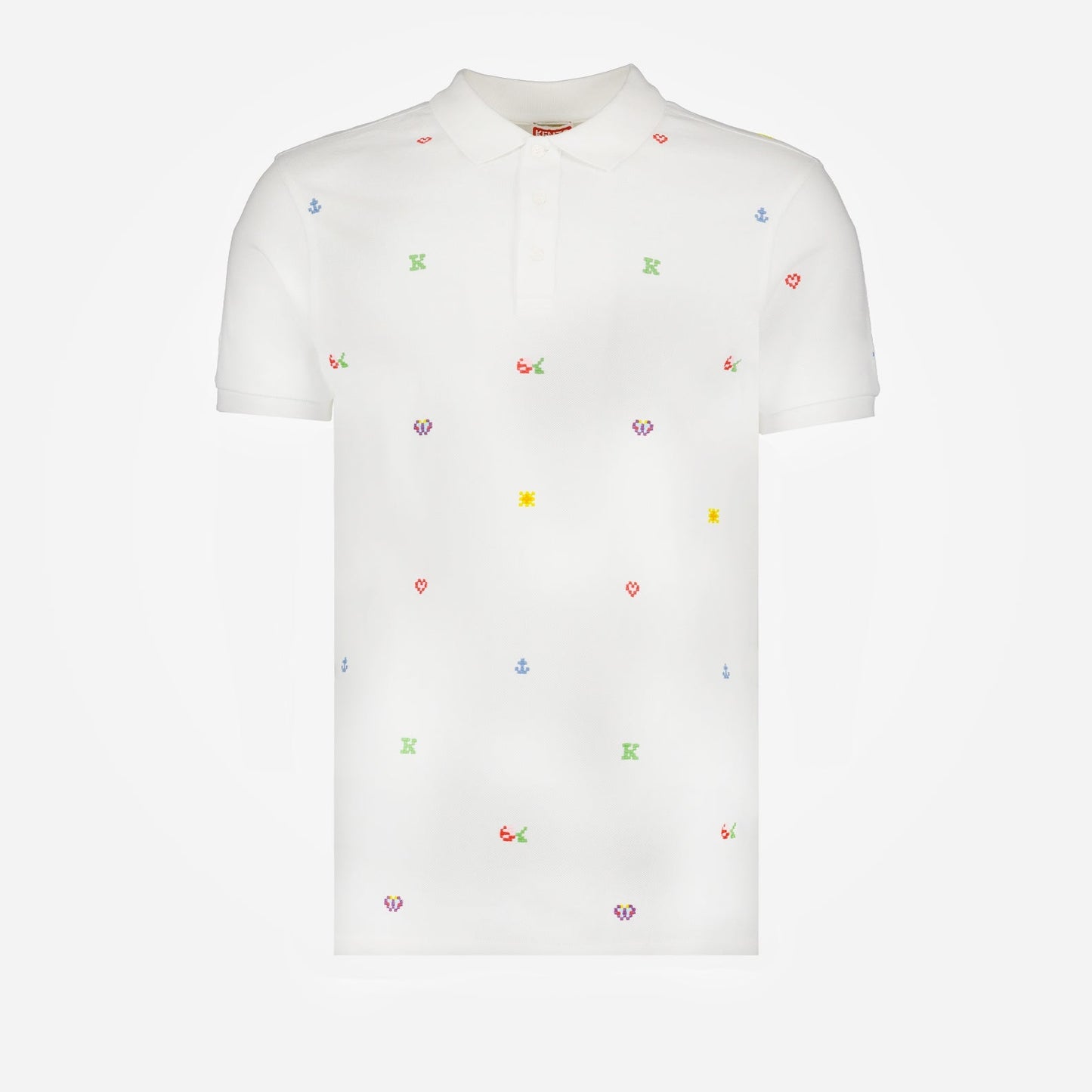 Kenzo Pixel Polo, luxury men's polo, white Kenzo shirt, designer polo, high-end men's fashion