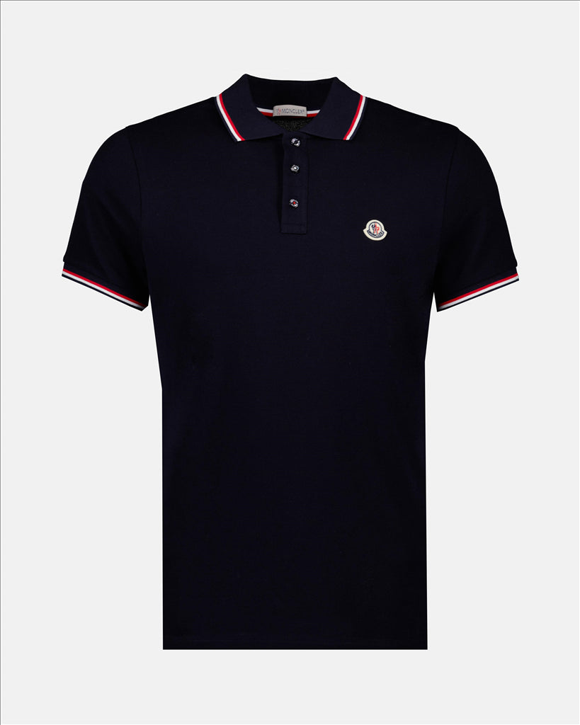 Men's Blue Polo, Moncler Polo, Felt Logo Polo, Piqué Cotton Polo, Elegant Men's Polo