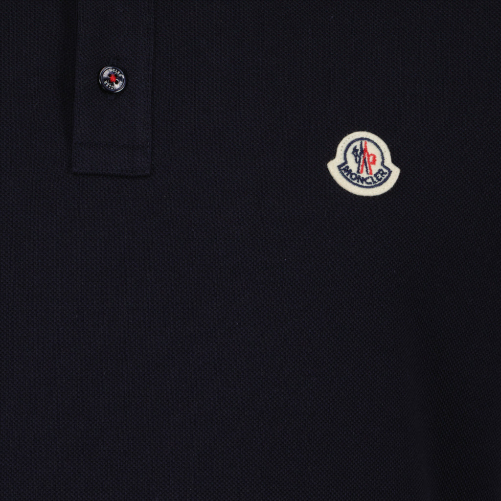 Men's Blue Polo, Moncler Polo, Felt Logo Polo, Piqué Cotton Polo, Elegant Men's Polo