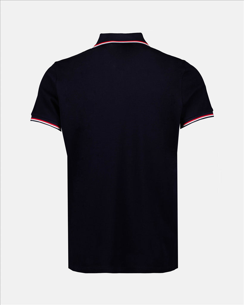 Men's Blue Polo, Moncler Polo, Felt Logo Polo, Piqué Cotton Polo, Elegant Men's Polo