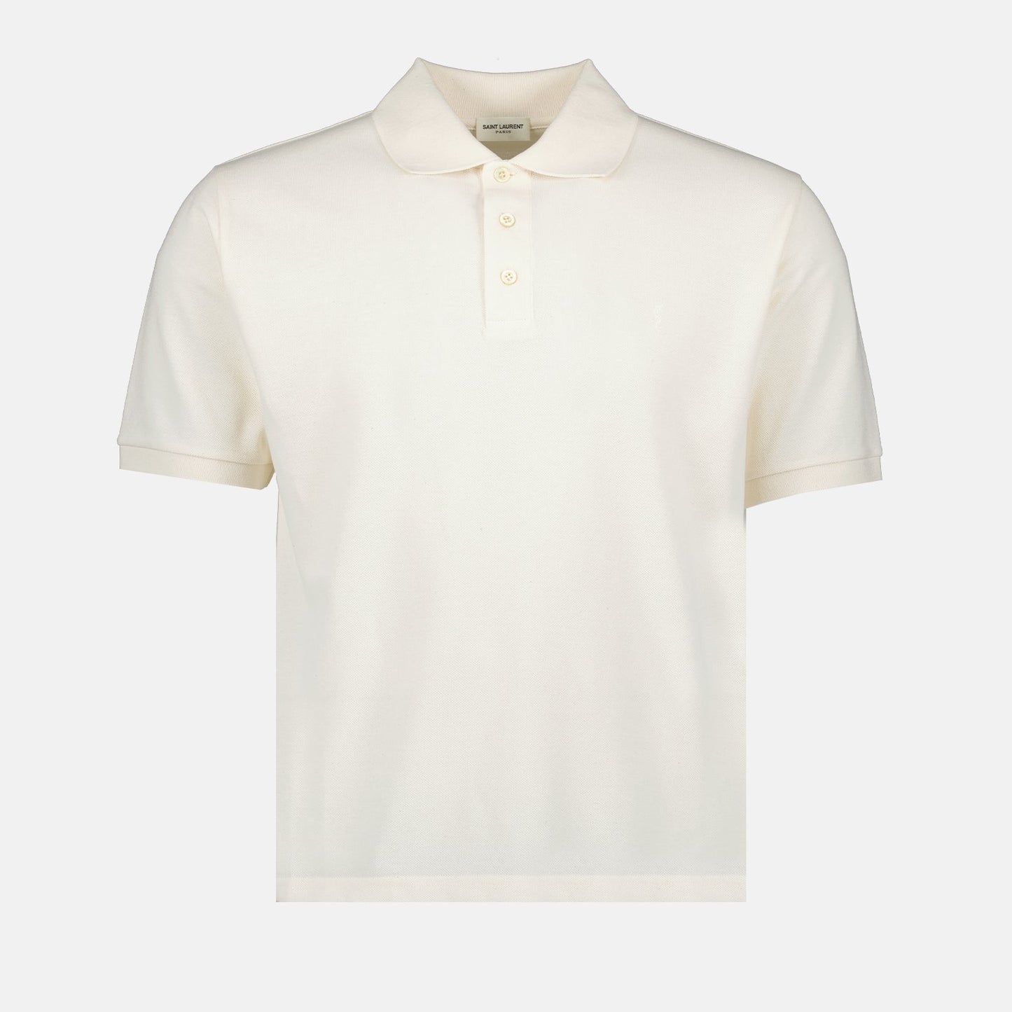 Saint Laurent, Polo Cassandre, cotton piqué polo, luxury men wear, white polo shirt