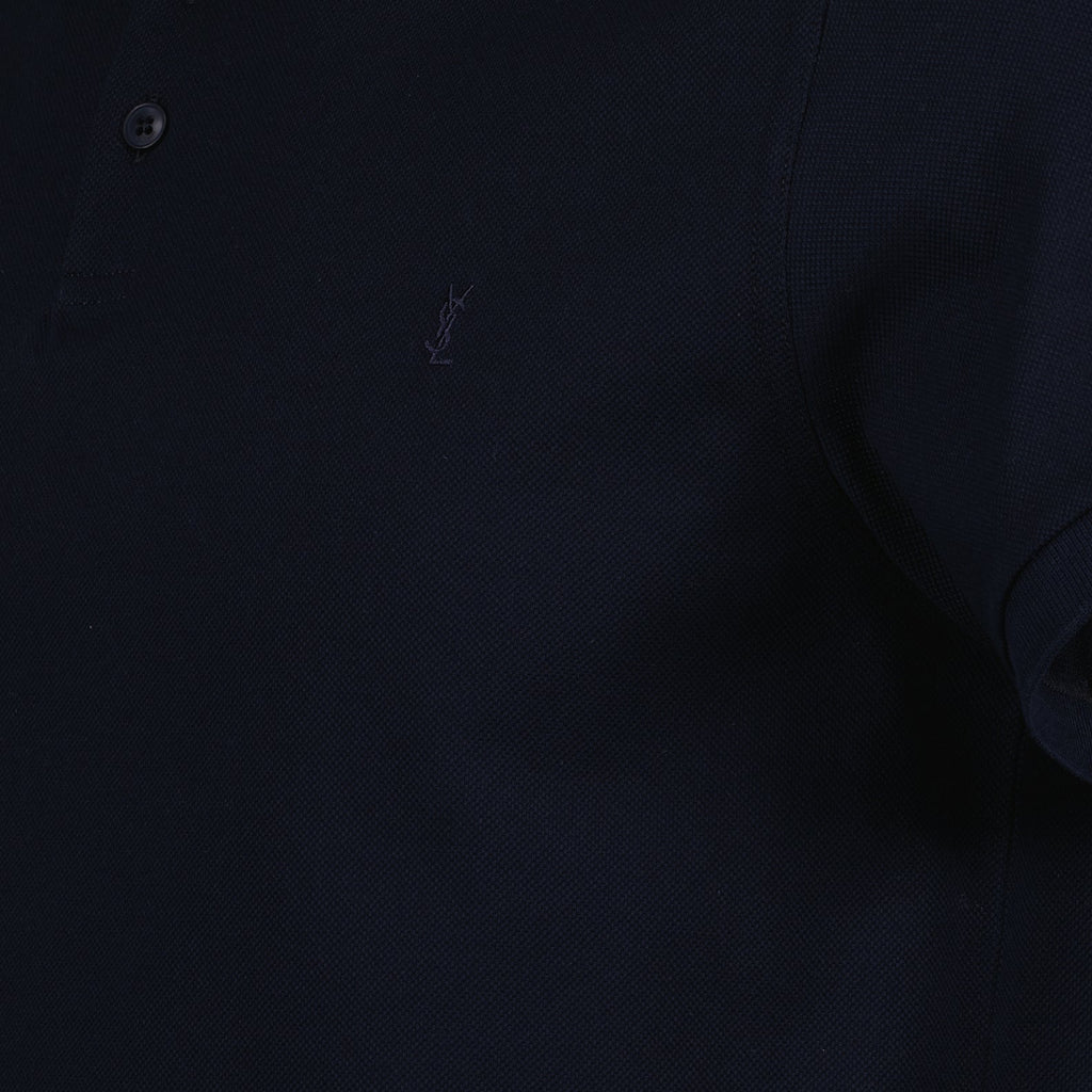 Saint Laurent polo, cotton piqué polo, luxury men’s polo, navy polo shirt, high-end men's fashion