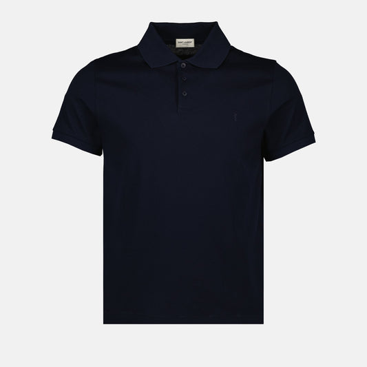 Saint Laurent polo, cotton piqué polo, luxury men’s polo, navy polo shirt, high-end men's fashion