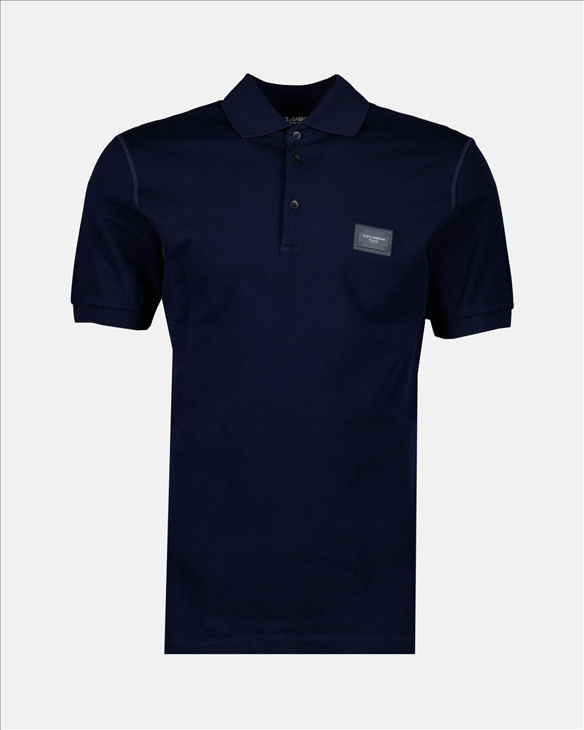 Men's Blue Polo, Dolce & Gabbana, Piqué Cotton, Luxury Apparel, Elegant Menswear