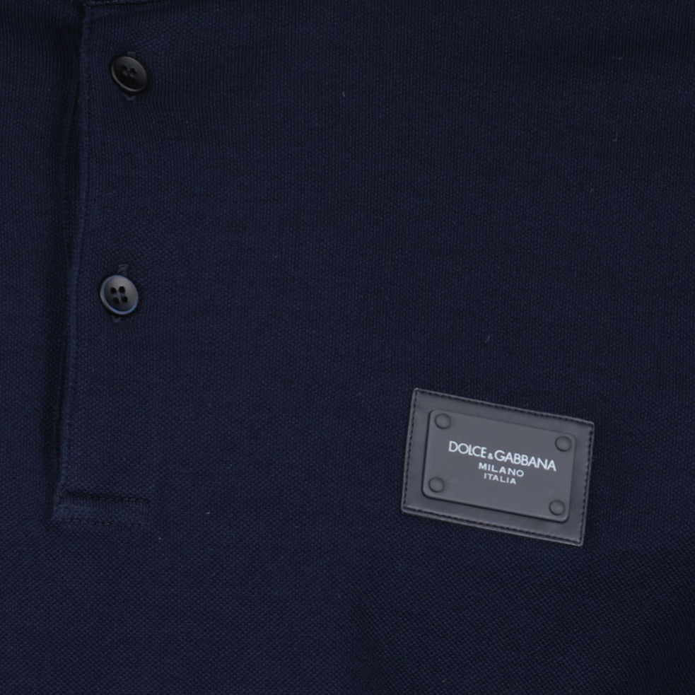 Men's Blue Polo, Dolce & Gabbana, Piqué Cotton, Luxury Apparel, Elegant Menswear