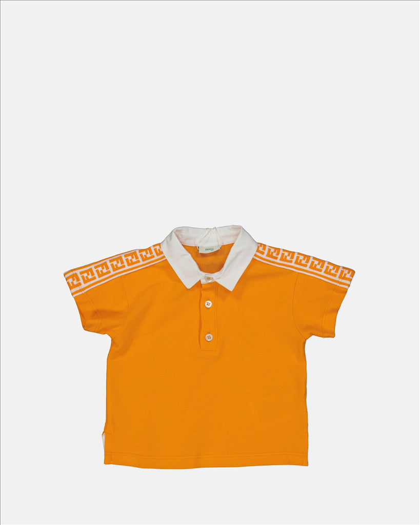 Fendi Children's Polo, Luxury Orange Polo, Designer Kids' Clothing, Cotton Wool Polo, Embroidered FF Polo