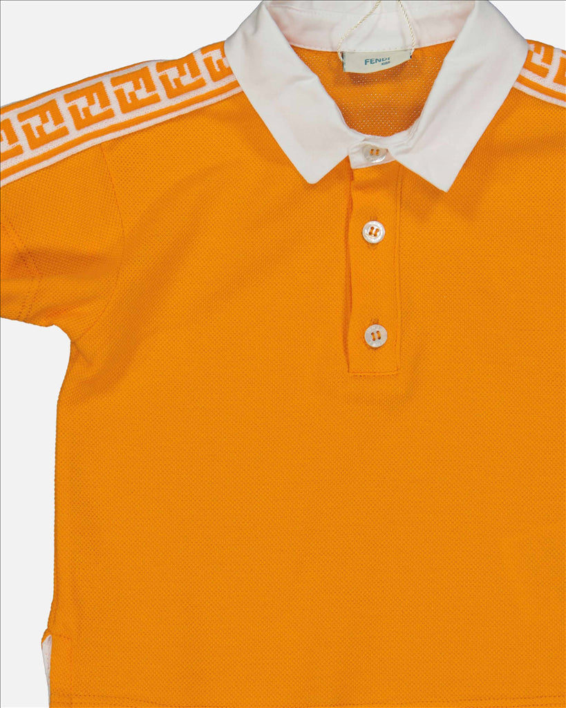 Fendi Children's Polo, Luxury Orange Polo, Designer Kids' Clothing, Cotton Wool Polo, Embroidered FF Polo