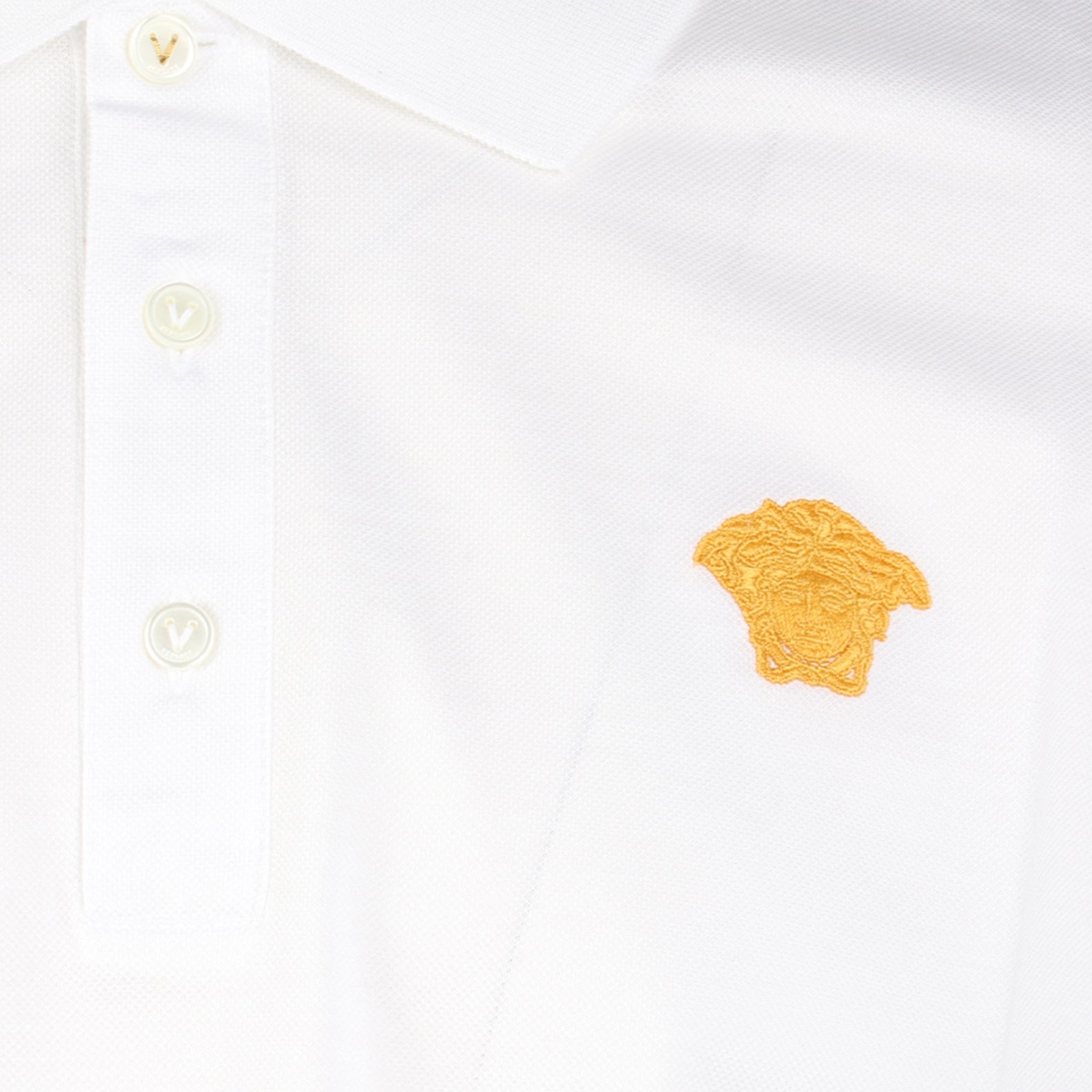 Versace polo, Medusa logo shirt, luxury men's wear, white polo shirt, high-end fashion