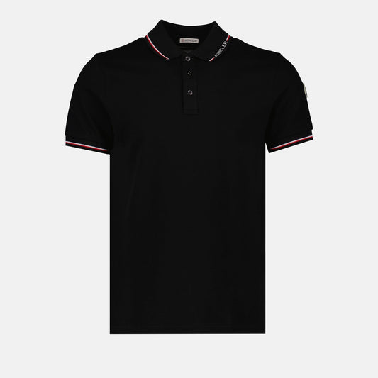 Moncler polo, luxury men's polo, designer polo shirt, black polo shirt, logo polo