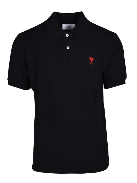 Ami de Coeur polo, black polo shirt, luxury polo, embroidered logo, cotton piqué