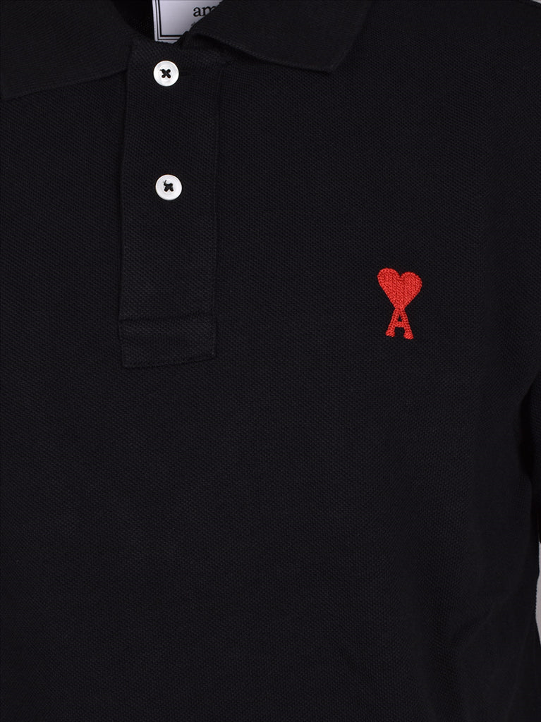 Ami de Coeur polo, black polo shirt, luxury polo, embroidered logo, cotton piqué