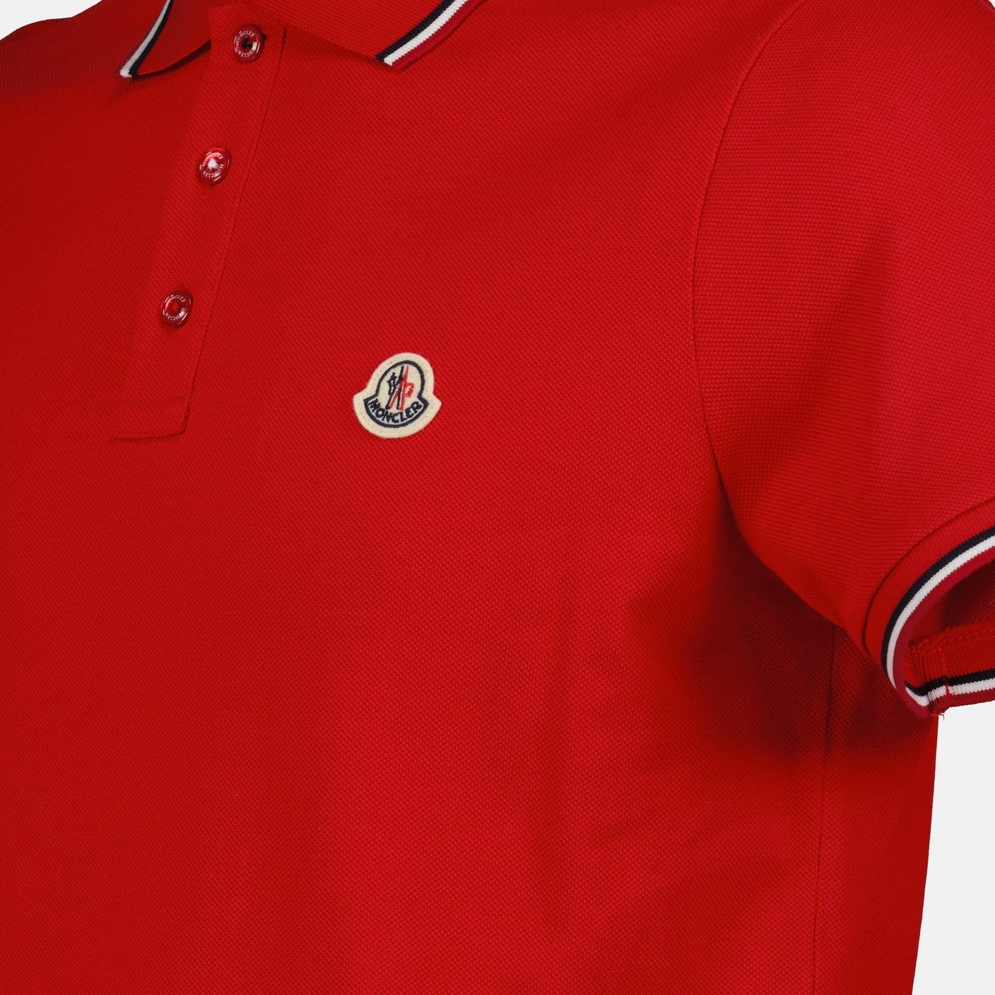 Moncler, Red Polo, Men's Luxury Polo, Logo-Trim Polo, High-End Men's Fashion