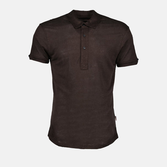 Orlebar Brown, Polo Sebastian, brown linen polo, men's luxury polo, elegant men's polo