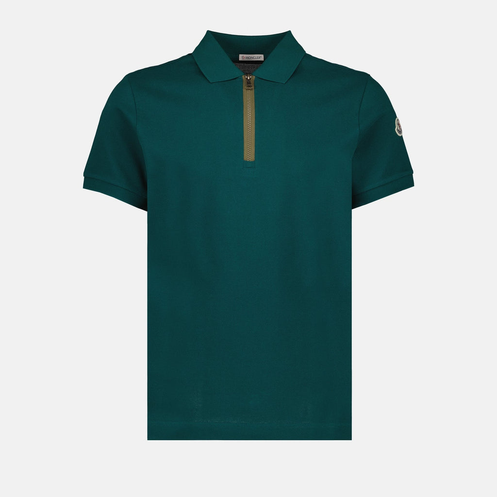 Moncler polo, green zipped polo, luxury men’s polo, designer polo, high-end casual wear