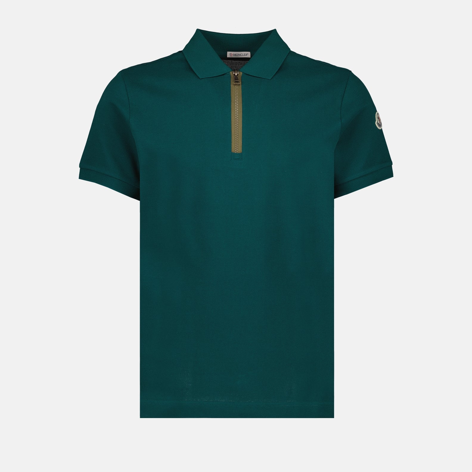 Moncler polo, green zipped polo, luxury men’s polo, designer polo, high-end casual wear