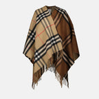 wool poncho, checked poncho, oversized poncho, V-neck poncho, women's poncho