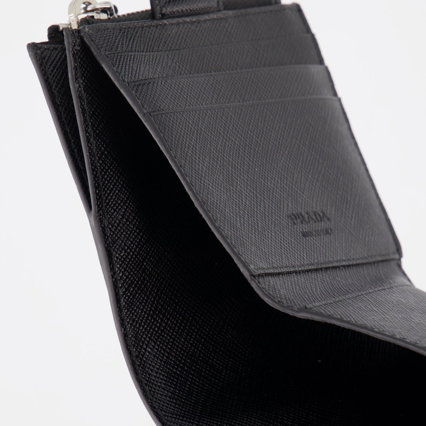 Prada card holder, black leather accessory, Saffiano card organizer, luxury card holder, designer leather wallet