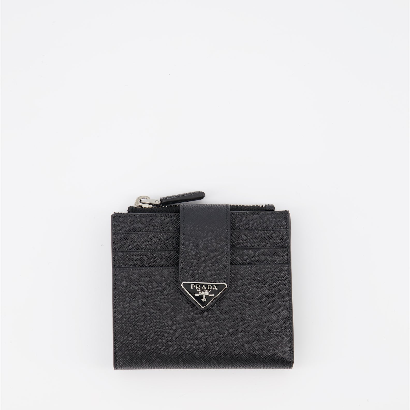 Prada card holder, black leather accessory, Saffiano card organizer, luxury card holder, designer leather wallet