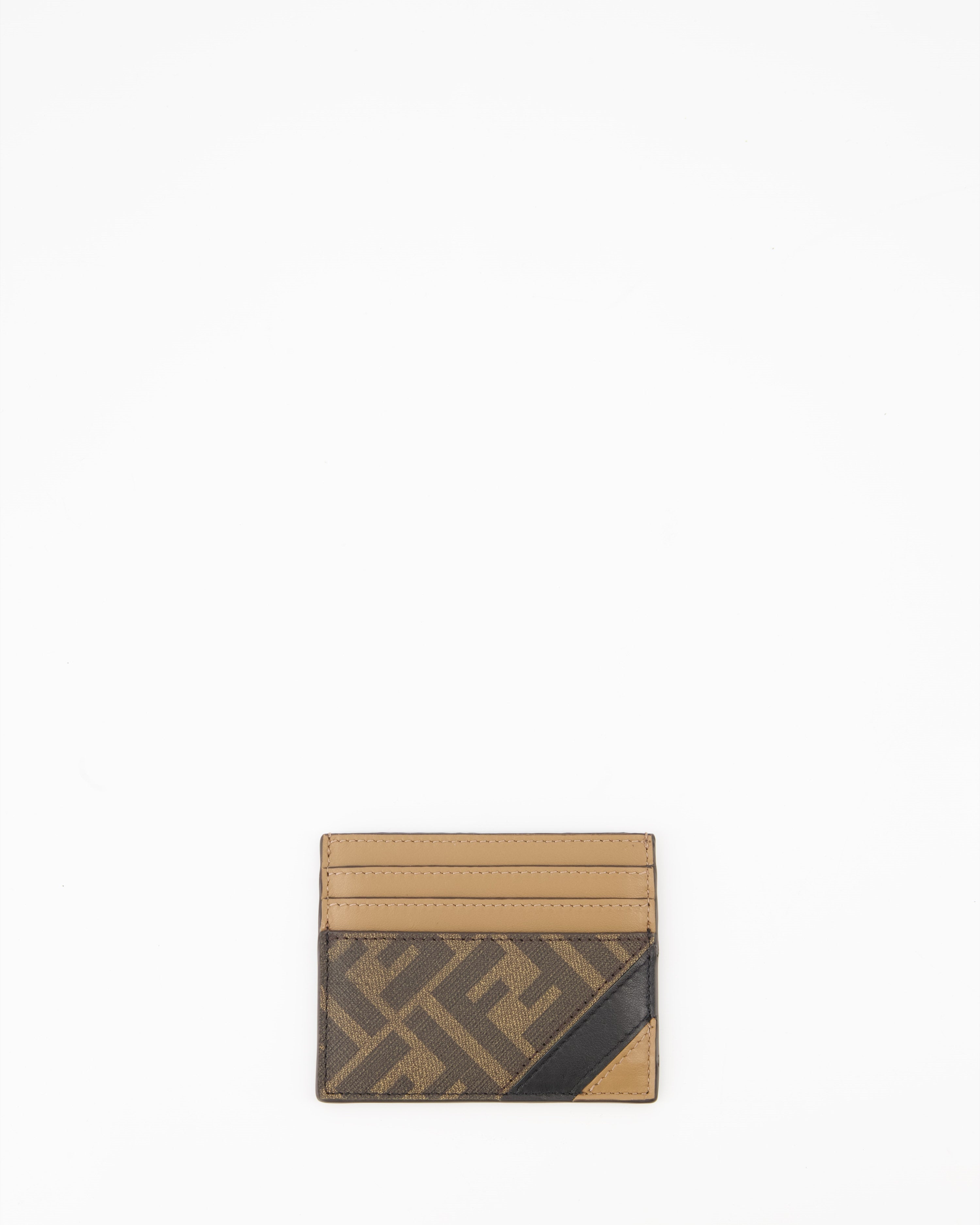 Fendi, leather card holder, FF monogram, luxury men's accessories, brown leather