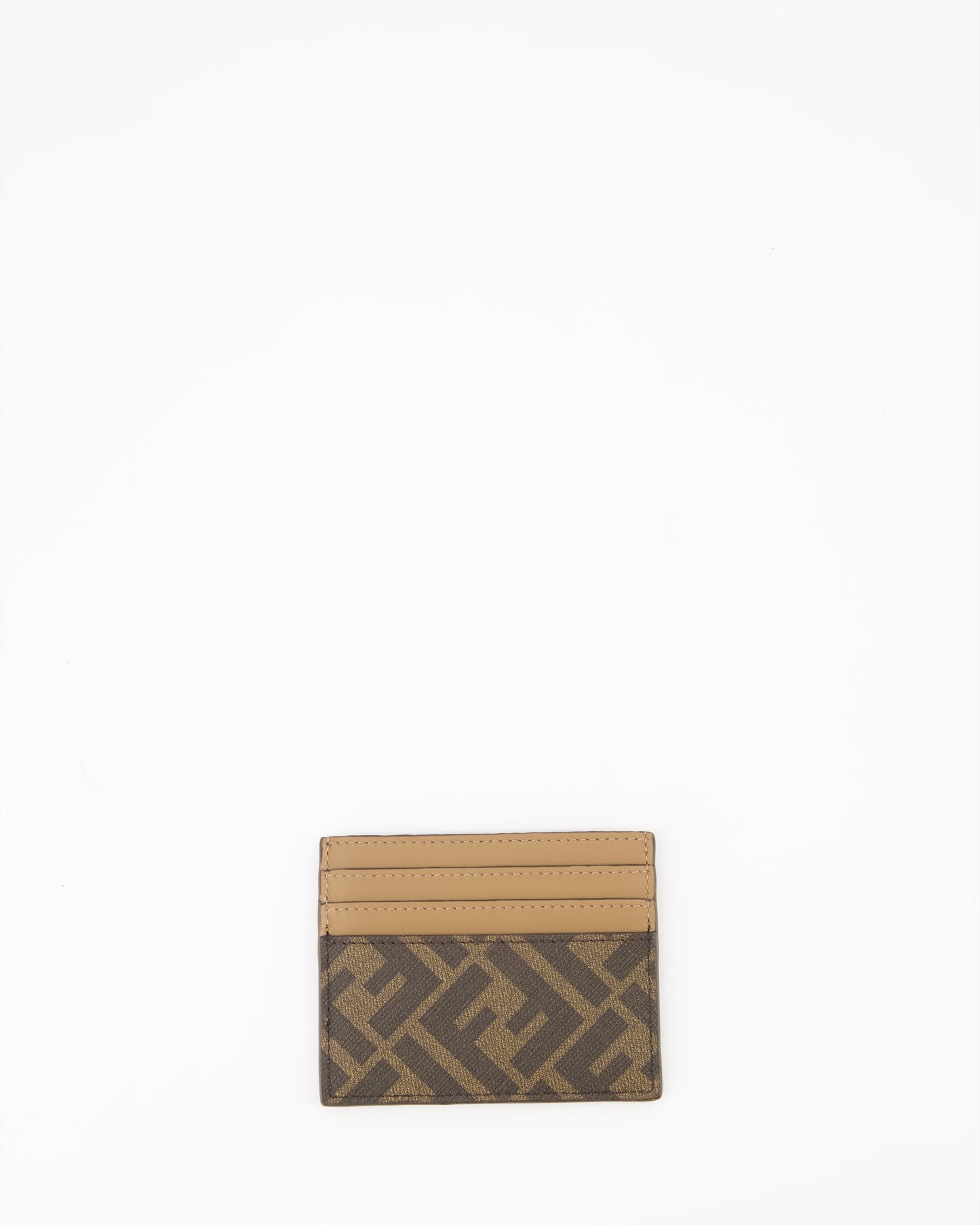 Fendi card holder, leather card holder, FF monogram, men's luxury accessories, brown leather card holder