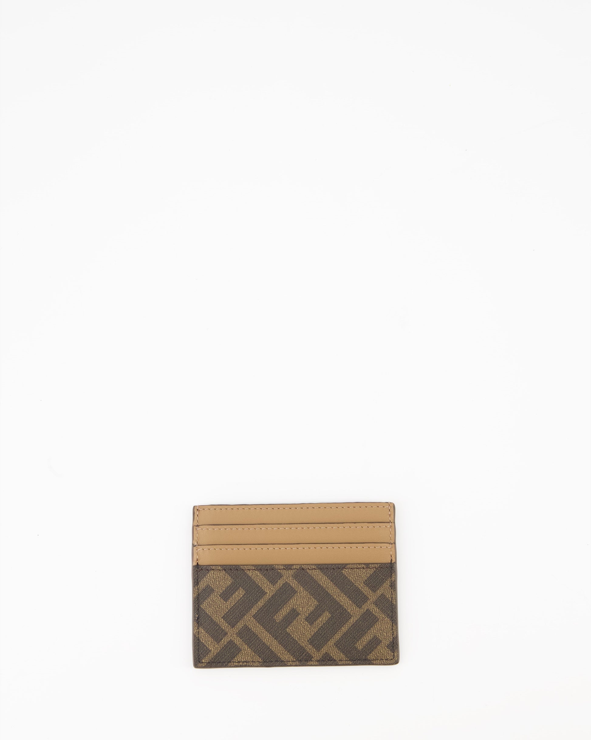 Fendi card holder, leather card holder, FF monogram, men's luxury accessories, brown leather card holder