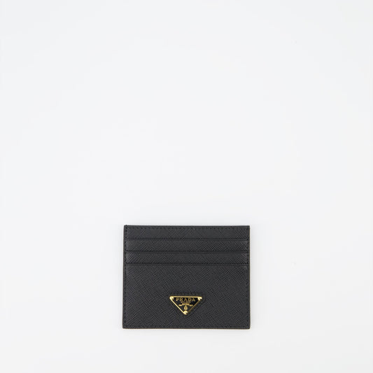 Prada, Saffiano leather, card holder, luxury accessory, black leather