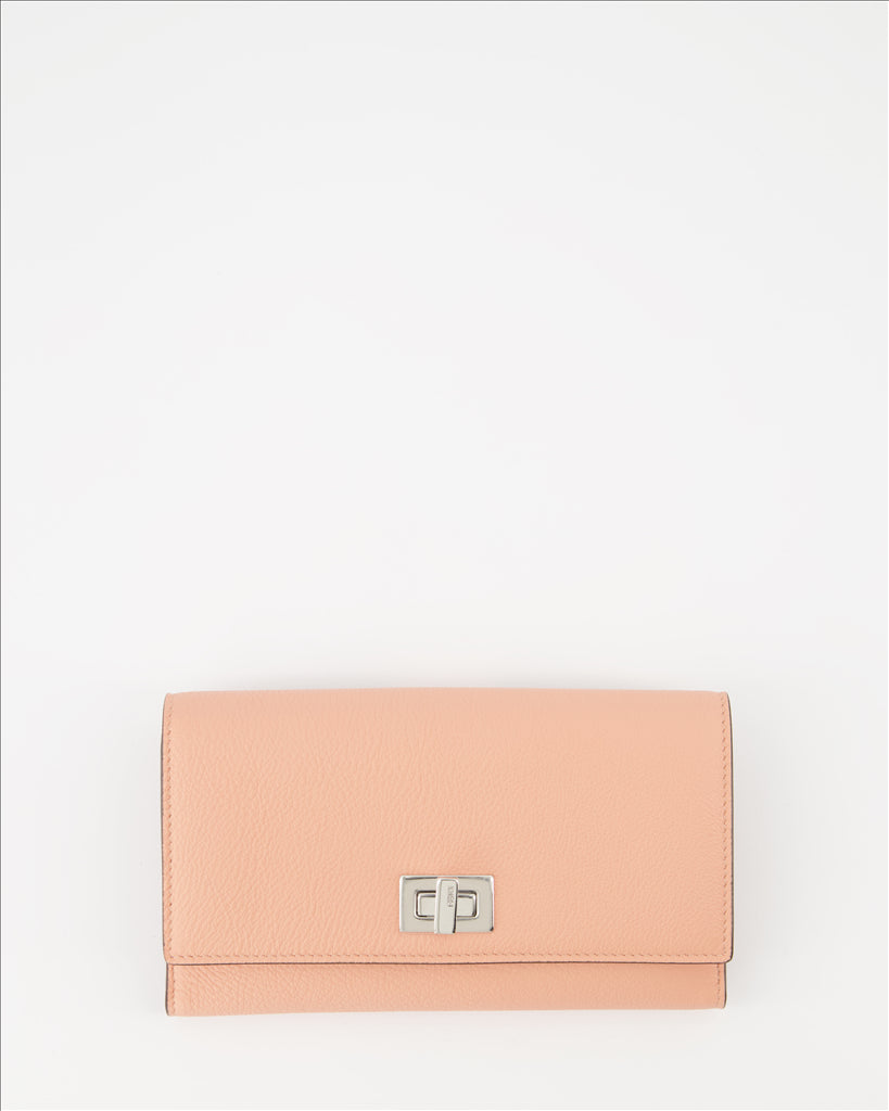 Fendi Peekaboo Wallet, Grained Leather, Luxury, Pink