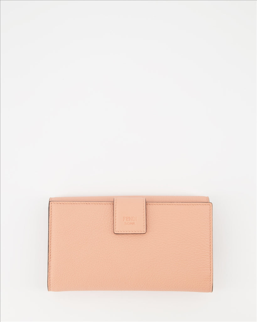 Fendi Peekaboo Wallet, Grained Leather, Luxury, Pink