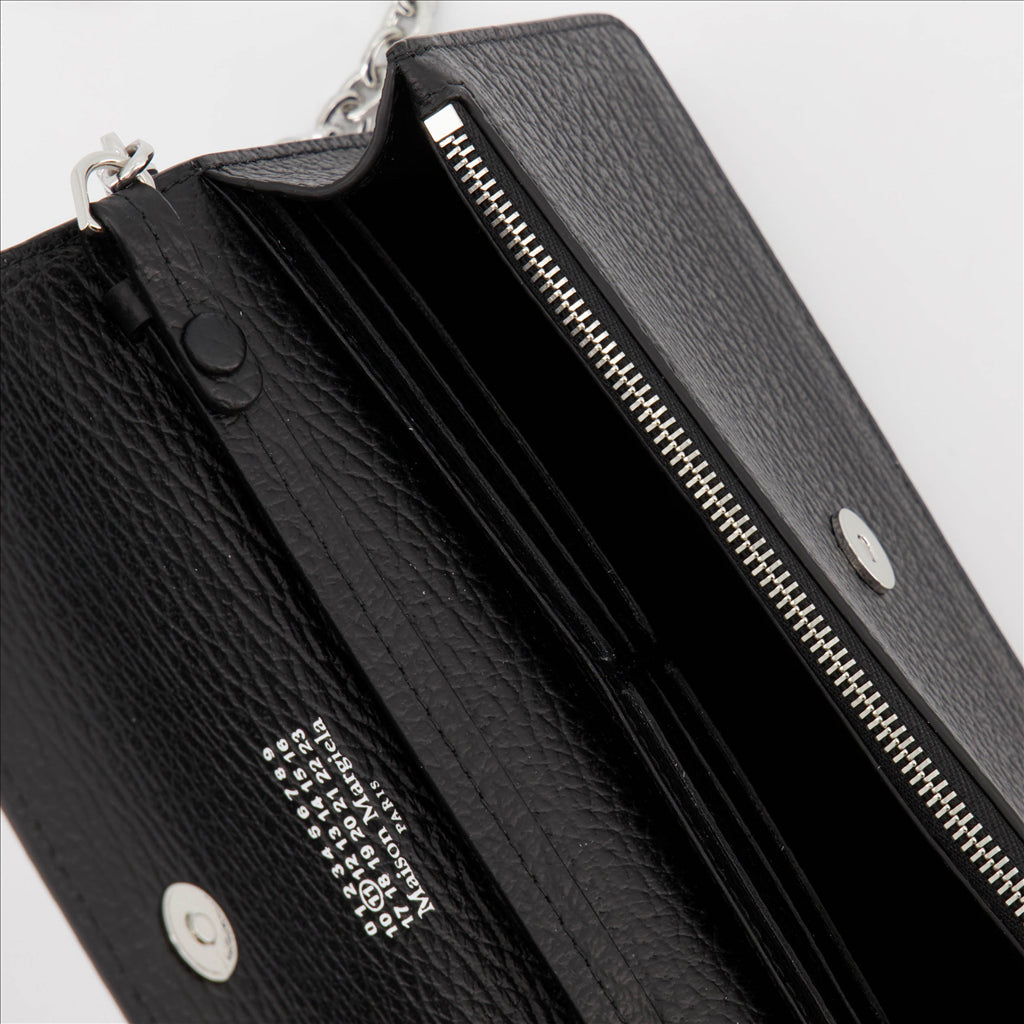 Maison Margiela, leather wallet, luxury accessory, chain wallet, black grained leather