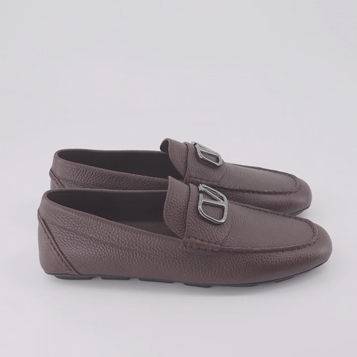 Valentino Garavani, VLogo mocassins, luxury men's shoes, brown leather mocassins, designer footwear