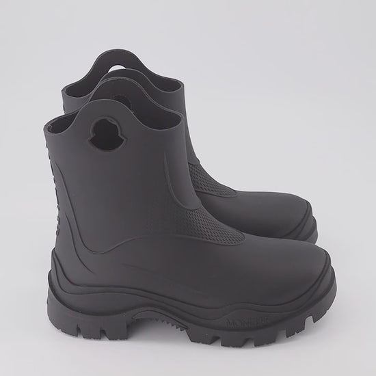 Moncler, luxury ankle boots, women’s black boots, high-end footwear, designer rain boots