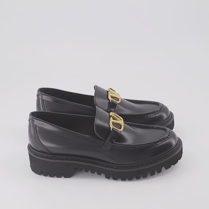 Valentino Garavani, VLogo Moccasins, Black Leather Moccasins, Women's Luxury Footwear, Designer Moccasins