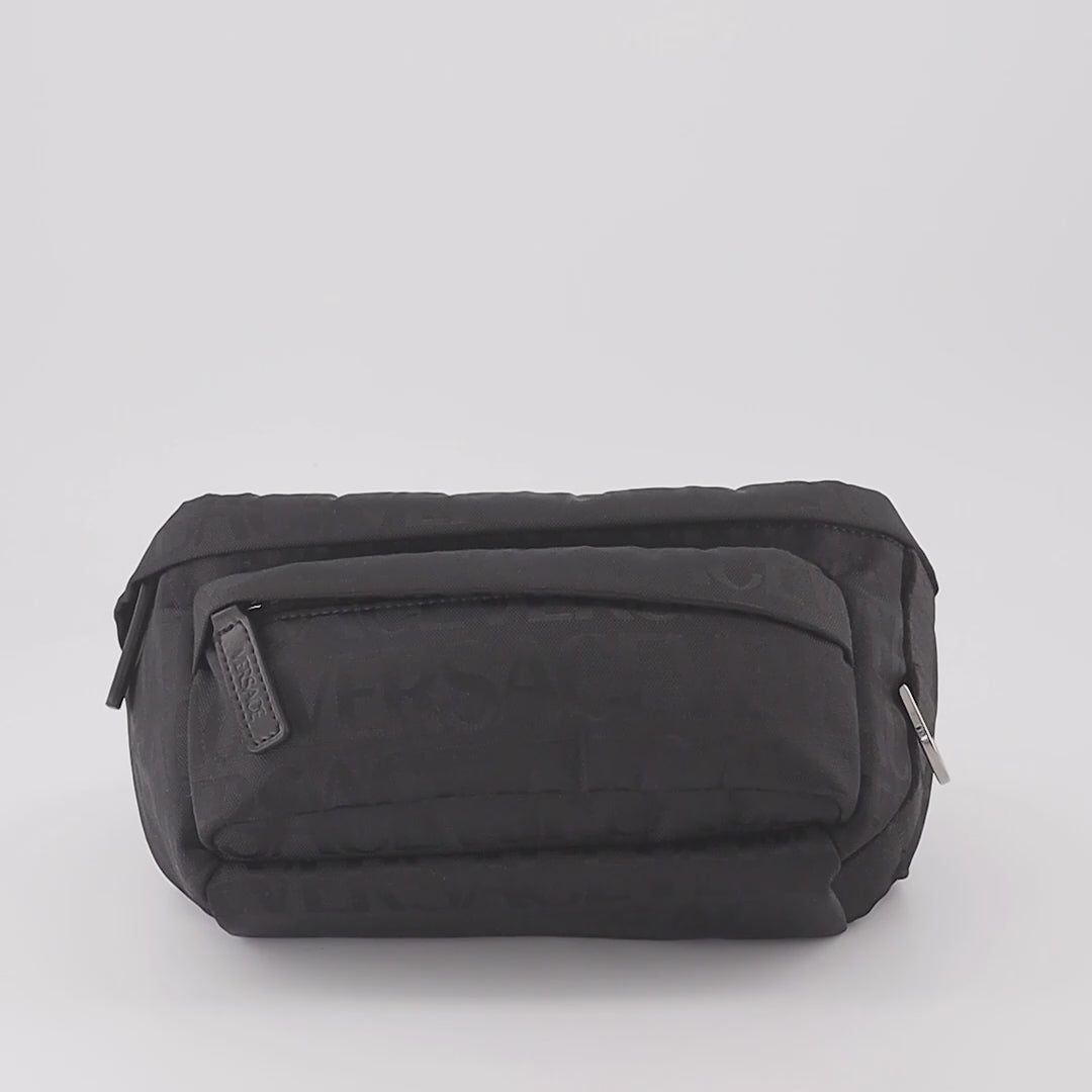 Versace belt bag, monogram belt bag, nylon belt bag, Greca accents, designer belt bag
