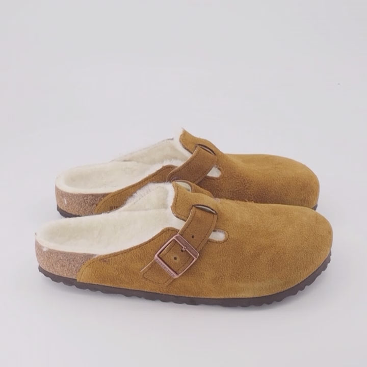 Birkenstock, luxury mules, fur-lined mules, Boston mules, men's designer footwear