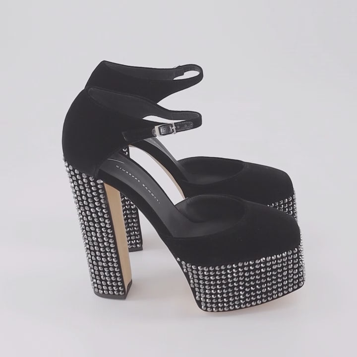 Giuseppe Zanotti, Black Strass Pumps, Women's Luxury Shoes, High Heel Pumps, Designer Footwear