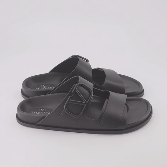 Valentino Garavani, VLogo Sandals, Men's Luxury Sandals, Black Leather Sandals, Designer Footwear