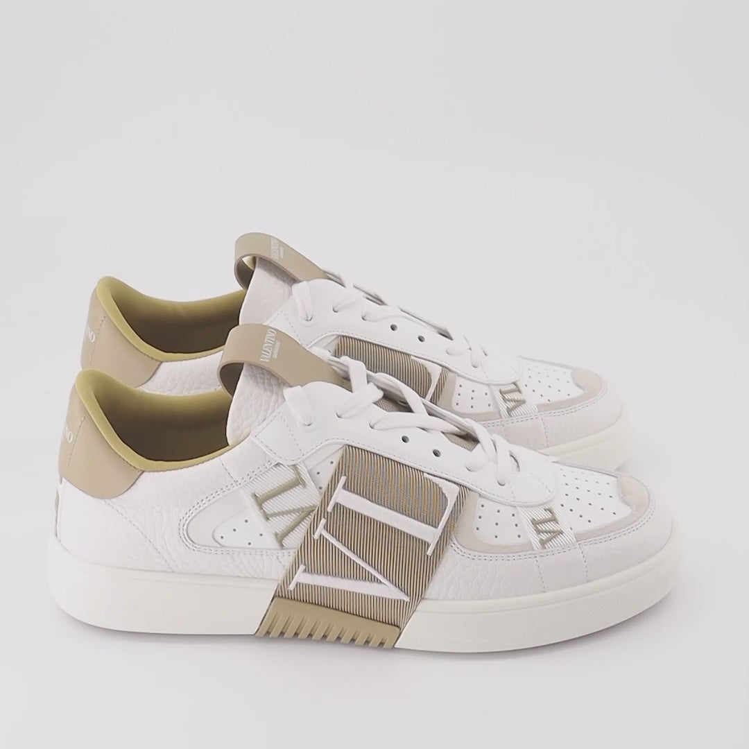 Valentino Garavani, VLTN sneakers, luxury men's footwear, white beige sneakers, designer sneakers