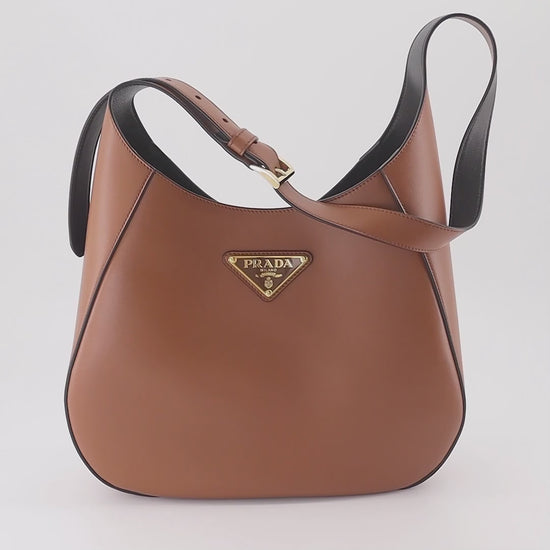 Prada, Leather Shoulder Bag, Women's Luxury Bag, Designer Handbag, Brown Leather Bag