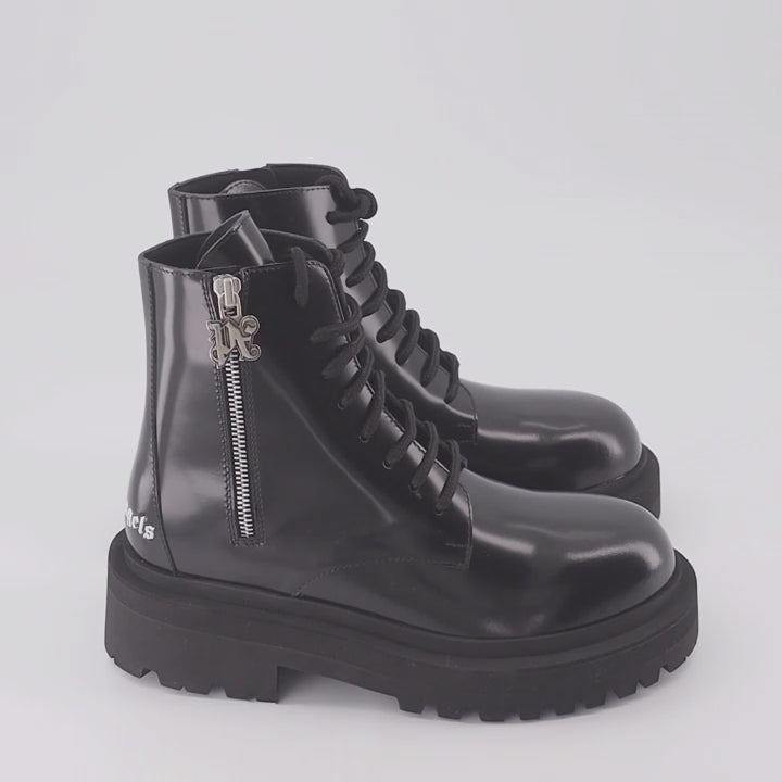 combat boots, patent leather boots, Palm Angels shoes, luxury footwear, designer combat boots