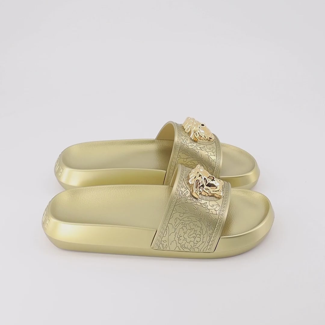 Versace slides, La Medusa slides, luxury women's slides, silver slides, designer footwear