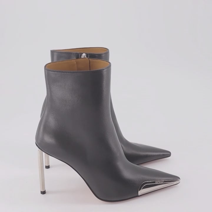 luxury ankle boots, heeled boots, Off-White shoes, silver boots, designer footwear