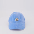 Moncler cap, Women's velvet cap, Light blue cap, Luxury accessories, Elegant headwear