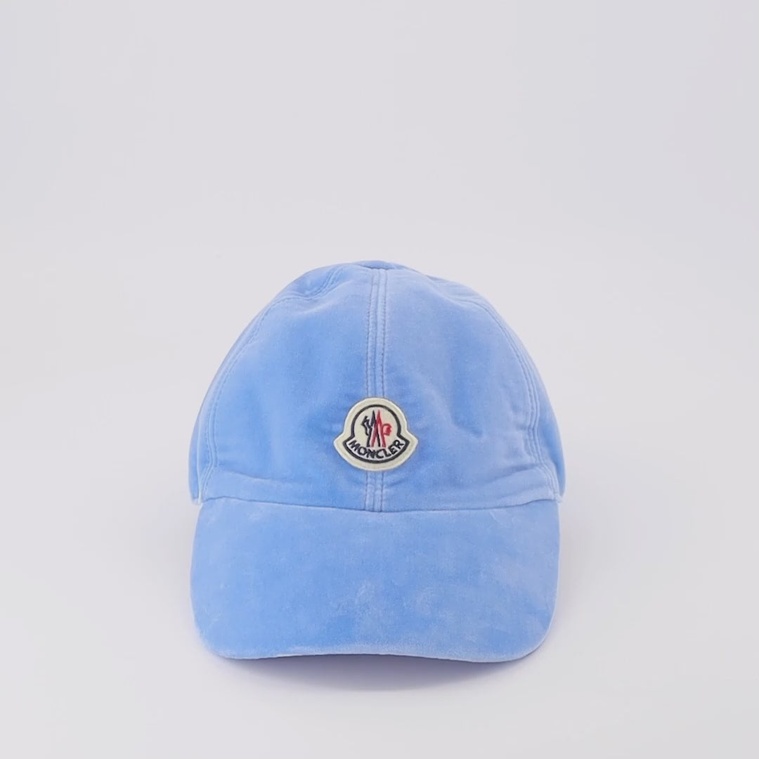 Moncler cap, Women's velvet cap, Light blue cap, Luxury accessories, Elegant headwear