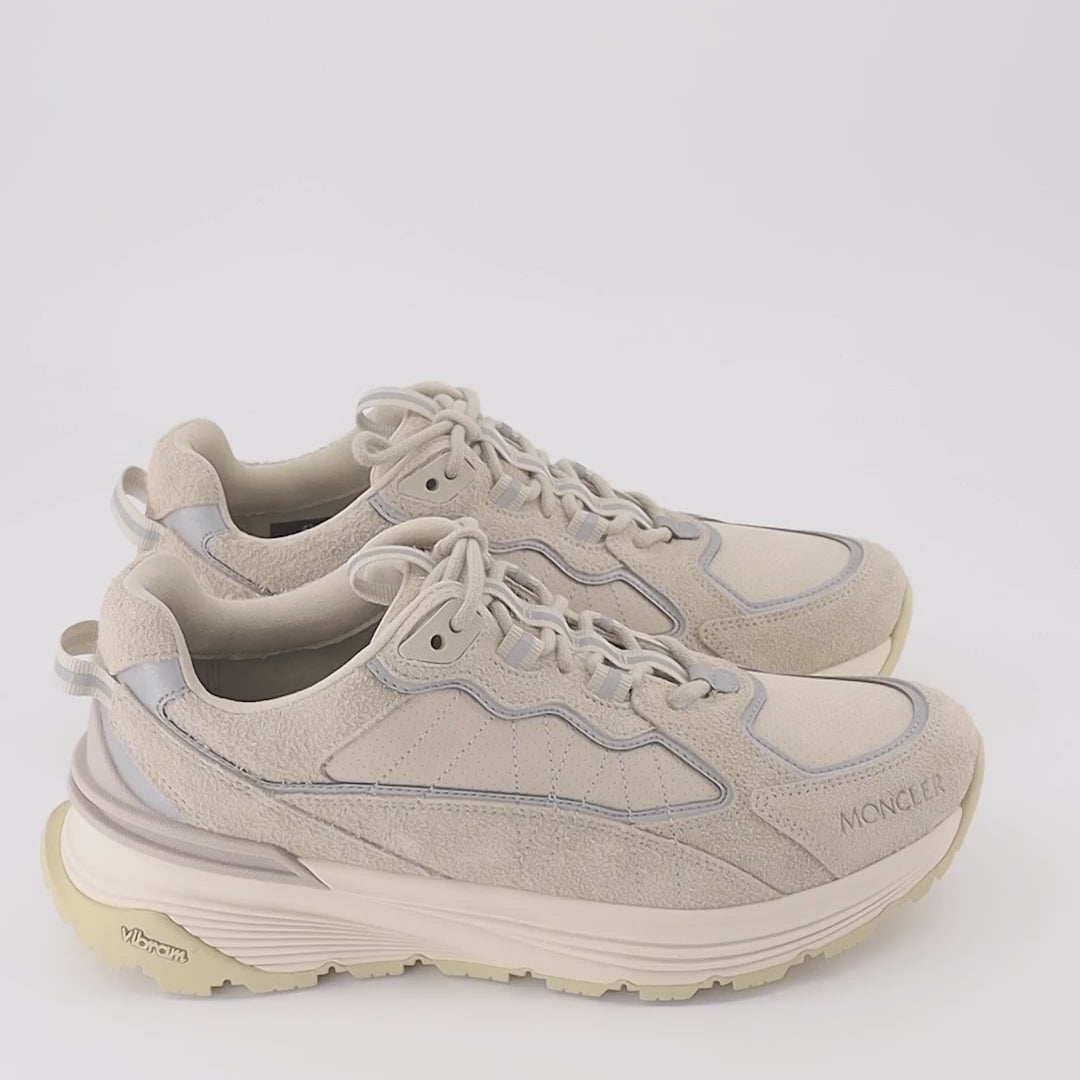 Moncler sneakers, beige suede sneakers, men's luxury footwear, casual luxury sneakers, Moncler Lite Runner