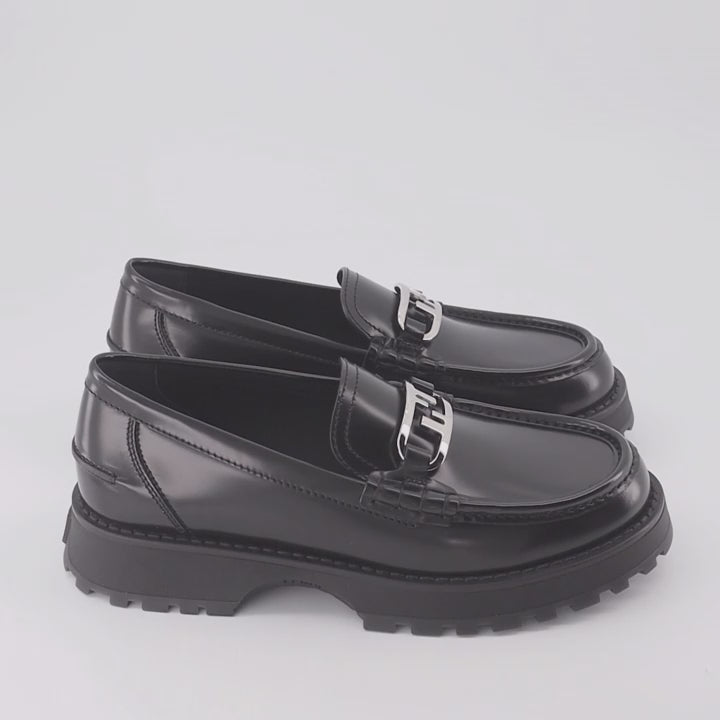 Fendi moccasins, luxury leather shoes, men's black moccasins, designer footwear, Fendi O'Lock