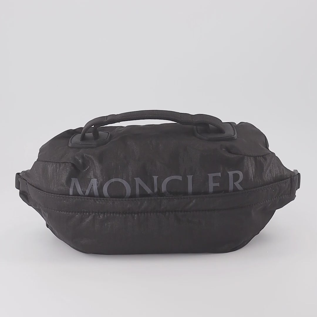 Moncler bum bag, luxury men's accessories, black leather bum bag, designer bum bag, high-end men's fashion