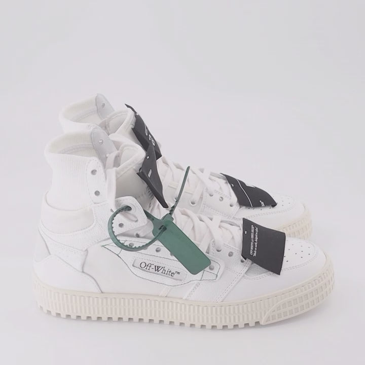 Off-White sneakers, luxury leather sneakers, high-top fashion shoes, streetwear luxury, designer footwear