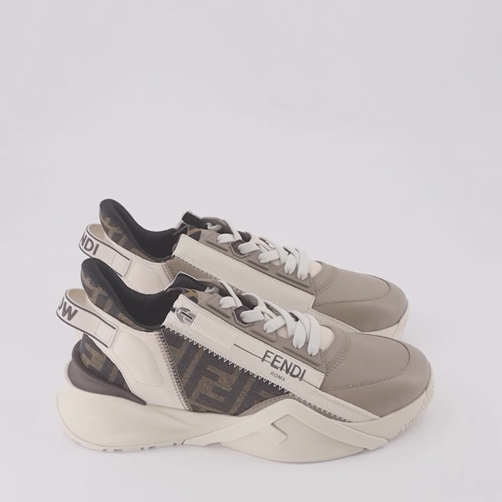 Fendi Flow, Beige Sneakers, FF Print, Treaded Sole, Modern Footwear