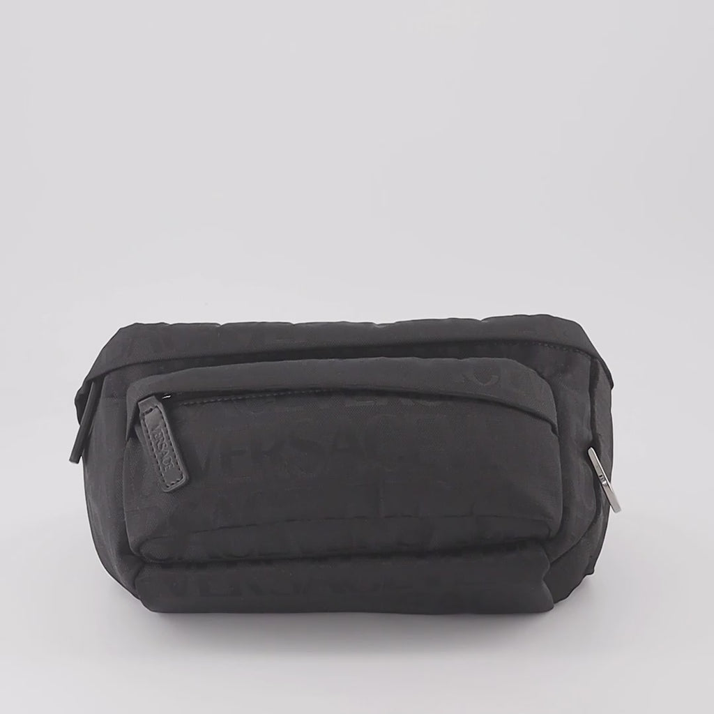Versace belt bag, monogram belt bag, nylon belt bag, Greca accents, designer belt bag